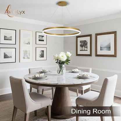 Modern LED Chandelier Gold High Ceiling Ring Chandeliers with Remote Control Circular Pendant Light Dimmable for Dining Room Living Room Bedroom Hallway Kitchen Island(3000K-6500K D23.6)