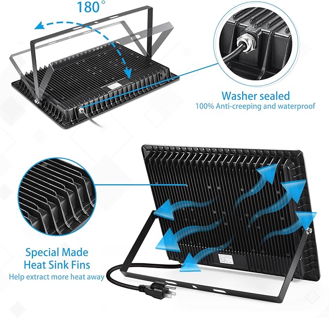 YANYCN 400W LED Stadium Flood Light Outdoor,2400W Equivalent 50500LM 5000K Daylight White Super Bright FloodLight with Plug,85-277V IP66 Waterproof Commercial Lighting for Sports Fields,Counts,Arena