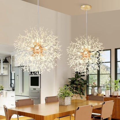 SineRise Modern Crystal Chandeliers Firework, Crystal Light Fixture, Dandelion Chandelier (9-Light, Gold) for Foyer Hallway Entryway Kitchen Bedroom