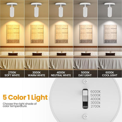 10W Zoomable 5-Color LED Ceiling Spotlight White Directional Ceiling Light Indoor Adjustable Ceiling Spot Light Fixture Dimmable Flush Mount Accent Lighting 15-60° for Kitchen 1000lm CRI90
