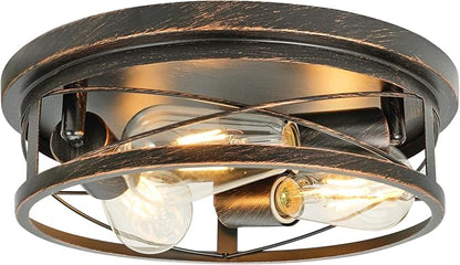 Farmhouse Ceiling Light - Dimmable Rustic Black Flush Mount E26 Industrial Ceiling Modern Led for Hallway Livingroom Kitchen Bedroom (1 Pack - Black Gold, 12 Inch - 3 Lamp Holders)