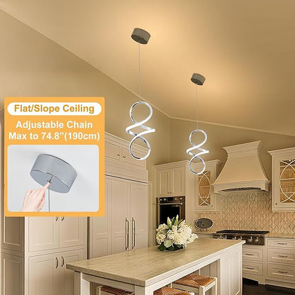 MAYNA Modern Kitchen Island Lights, 4000K LED Dining Room Light Fixture, 18W Adjustable Height Modern Led Chandelier for Kitchen Bedroom Kitchen Island Cafe, 3 Pack (Chrome)