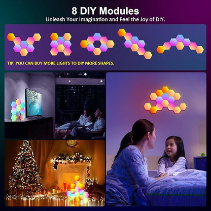 OJQ 8 Pack Hexagon Lights Wall RGB Panel - Hexagonal Led Lights Room Decor Wall Lights Gifts for Men/Women Honeycomb Shape Panels Hexagon Gaming Led Lights for Bedroom Children