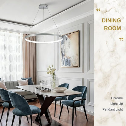 Nickel LED Ring Chandelier 24" Remote Control Dimmable Flush Mount Pendant Chandelier for Dinning Room Office Kitchen Living Room,3000-6500K