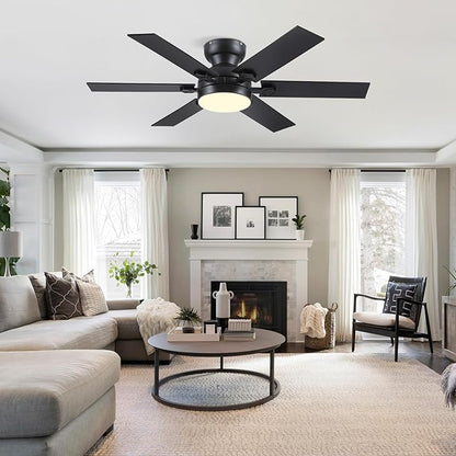 46" Low Profile Ceiling Fans with Lights and Remote,Black Indoor Ceiling Fans with Quiet Reversible DC Motor, Modern Flush Mount Ceiling Fans Light for Bedroom Kitchen