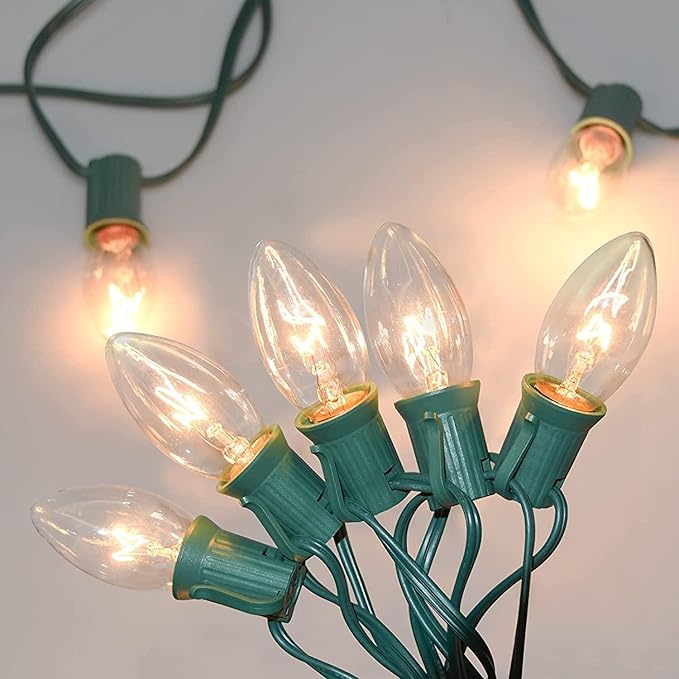 GOOTHY C9 Clear Christmas String Lights, 25Ft Outdoor Christmas Lights with 26 Warm White Bulbs, Hanging Roofline String Lights Vintage Christmas Lights UL Listed for Patio Garden Backyard Decor