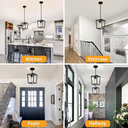 TOULMJ 3 Pack Black Pendant Lights Kitchen Island, Modern Lantern Pendant Light Fixtures, Farmhouse Kitchen Island Lighting Cage Metal Hanging Ceiling Light Fixture for Hallway Entryway Dining Room