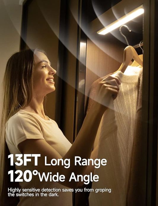 Under Cabinet Lights, Rechargeable Battery Operated Lighting, Wireless Motion Sensor Light Indoor,4 Modes Night Light, Stick-On Magnetic Closet Lights for Kitchen, Hallway(2 Pack 62LED Warm Light)