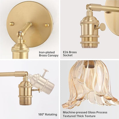 Shenmoyl Vintage Battery Operated Wall Sconce, Rechargeable Battery Powered Wall Sconces with Remote Control, Wireless Dimmable LED Light for Bedside Indoor Living Room (Amber Lily)