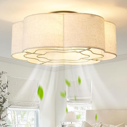 Caged Ceiling Fan with Lights, Flush Mount 20" Boho Ceiling Fans with Lights Remote Control, Low Profile Fabric Bladeless with 6 Speeds for Bedroom, Nursery, Kitchen