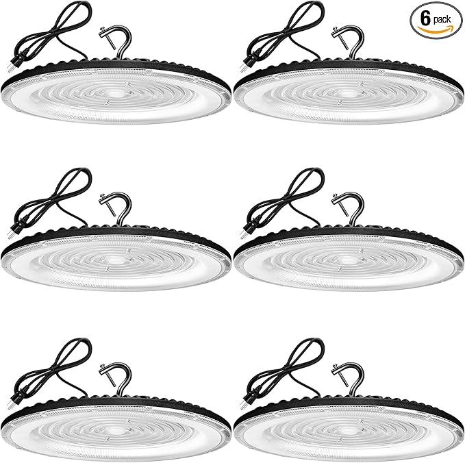 YANYCN 6 Pack 500W UFO Led High Bay Light Fixture,120V,5000K Daylight Commercial Shop Bay Lighting,75000LM,[2200W MH/HPS Equiv.] US Plug Area Lighting for Warehouse/Barn/Gym/Factory/Workshop