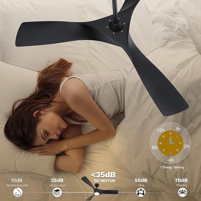 DWVO Ceiling Fan with Light, 52" Ceiling Fan with Remote, LED Tri-Color Temperature, 3 Blade Ceiling Fans Reversible 6 Speeds w/Quiet DC Motor for Bedroom, Living Room, Dining Room, Patio