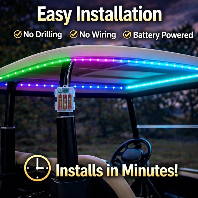 16.4FT Golf Cart Lights Battery Operated RGB+IC Dream Color Led Strip Lights for Golf Cart Canopy Roof Light, Wireless Waterproof Golf Carts Underglow Lights Strip with Remote for EZGO Yamaha Club Car