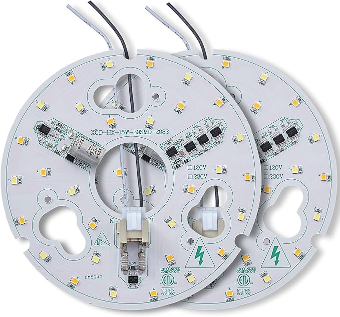 2-Pack 5.3" LED Retrofit Light Kit for Ceiling Flush Light 15W 120V 3000/4500/6000K LED Ceiling Fan Replacement Panel PCB Dimmable