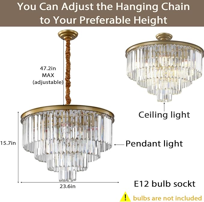 Gold Modern Crystal Chandelier Lighting K9 Round Chandelier Hanging Ceiling Light Fixture 4-Tier Contemporary Pendant Light for Dining Room Living Room Bedroom