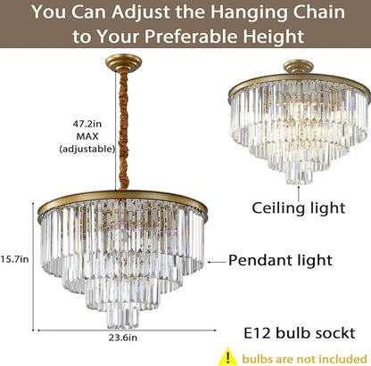 Gold Modern Crystal Chandelier Lighting K9 Round Chandelier Hanging Ceiling Light Fixture 4-Tier Contemporary Pendant Light for Dining Room Living Room Bedroom