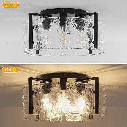18.5'' Modern Black Semi Flush Mount Ceiling Light, Entryway Light Fixture, 4-Light Glass Ceiling Lights for Hallway Foyer Kitchen Island Dining Room Bedroom Living Room Bathroom Lighting Fixtures