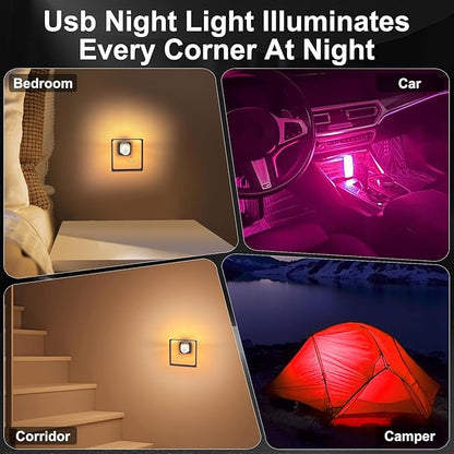 2 PCS Car USB Night Light Bulb, Touch Dimmable Car Interior Ambient Lights, Portable Mini USB Retro Glass Bottle Lamp Decorations for Vehicle, Bedroom, Hallway, Camping (Purple)