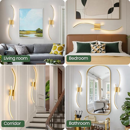 CANEOE Battery Operated Wall Sconce Set of 2, 18000mAh Gold Rechargeable Wall Lights with Remote Control,3000K-6000K Dimmable LED Wireless Wall Light for Living Room Bedroom Hallway,39.3 Inch (Gold)