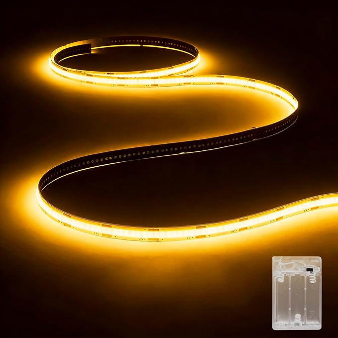 Battery Powered COB LED Strip Lights,3.28ft Warm White LED Light Strip for Dorm Room, Under Bed, Shelves, TV Backlight, Closet, Small Cuttable Tape Lights, Small Battery Operated LED Lights for TV