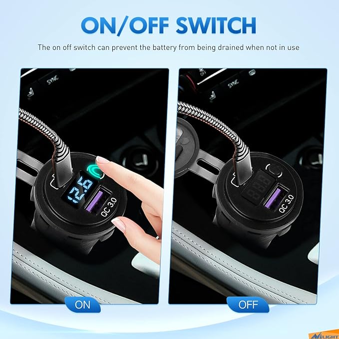 Nilight USB Socket PD Type C and QC 3.0 USB Fast 12V 24V Car Outlet Voltmeter ON OFF Switch Fused Wire Kit Dual Power for Cars Trucks Vans RVs