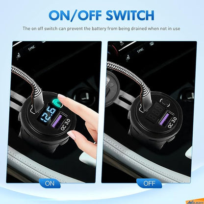 Nilight USB Socket PD Type C and QC 3.0 USB Fast 12V 24V Car Outlet Voltmeter ON OFF Switch Fused Wire Kit Dual Power for Cars Trucks Vans RVs
