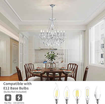 Modern Crystal Chandelier, 8-Light Crystal Chandeliers for Dining Room Light Fixture, Crystal Pendant Ceiling Light Chrome Lighting Fixture for Living Room Hallway Foyer Bedroom Kitchen Bathroom