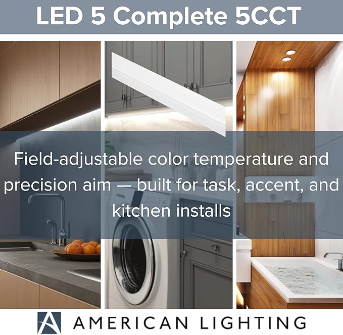 American Lighting LED Courant Plus Undercabinet Light 40 Inch 5CCT 90+ CRI 2000 Lumens with USB-A USB-C and 20A Receptacles White Finish Title 24 Compliant