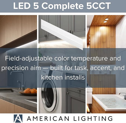 American Lighting LED Courant Plus Undercabinet Light 40 Inch 5CCT 90+ CRI 2000 Lumens with USB-A USB-C and 20A Receptacles White Finish Title 24 Compliant