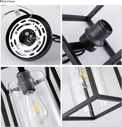 MAYNA 1-Light Farmhouse Pendant Light, Black Metal Cage Light Fixtures with Adjustable Chain and Glass Shade,Hanging Lights for Kitchen Island,Porch,Hallway