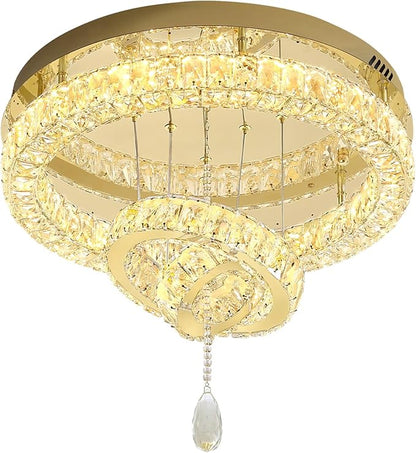 Flashing God Dia 20" Modern Crystal Chandelier for Dining Room Gold Ceiling Chandelier Flush Mount Ceiling Light for Living Room Bedroom Hallway