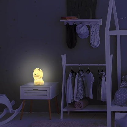 Globe Electric 13849 Multicolor Changing LED Integrated Rechargeable Silicone Night Light, Lion, Tap Button Switch, White, Modern Lighting for Bedroom, Nursery, Playroom, Nightstand