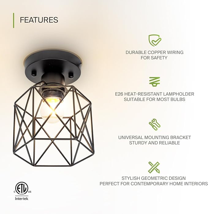 ASD Black Semi Flush Mount Ceiling Light Fixture - 5.7" E26 120V ETL Modern Light Fixtures Ceiling Mount, Semi Flush Mount Chandelier for Entryway, Bedroom, Foyer Lighting Fixtures 40 Pack