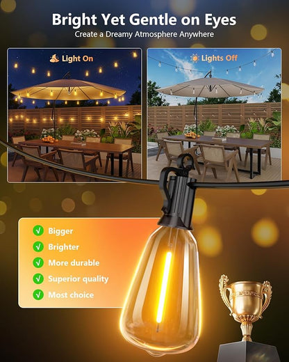 Brightown 100FT Solar String Lights Outdoor Waterproof with Remote, 31+2 LED Shatterproof Bulbs, Dimmable & Timable, 3 Light Modes - Commercial Grade Patio Lights for Garden Backyard Party Decor