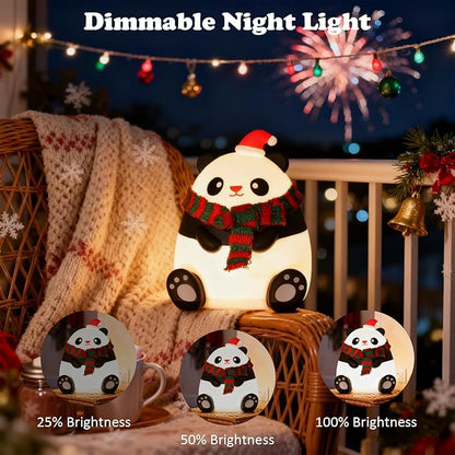 Christmas Silicone Night Light for Kids, 7-Color Cute Panda Night Light, 3-Level Dimmable Bedside Lamp with 30/60min Timer, LED Rechargeable Lamp for Toddler Boys Girls Holiday Christmas Decor (Panda)
