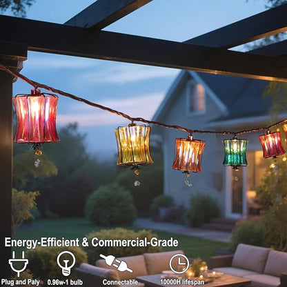 TWINKVILLA Outdoor String Lights Plug in with 10 Incandescent Bulbs, Multicolor Patio Lights Connectable Weatherproof Decorative Lantern String Lights for Gazebo Porch Bedroom Cottagecore Decor
