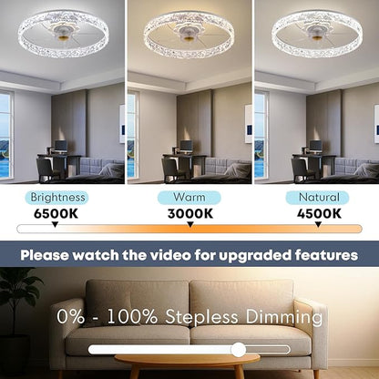 Fszdorj 20'' Ceiling Fan with Light, Upgraded Low Profile Fan, Flush Mount Ceiling Fan, 6 Speeds, Dimmable LED, App & Remote Control, Quiet DC Motor, for Bedroom, Living Room, F098 White