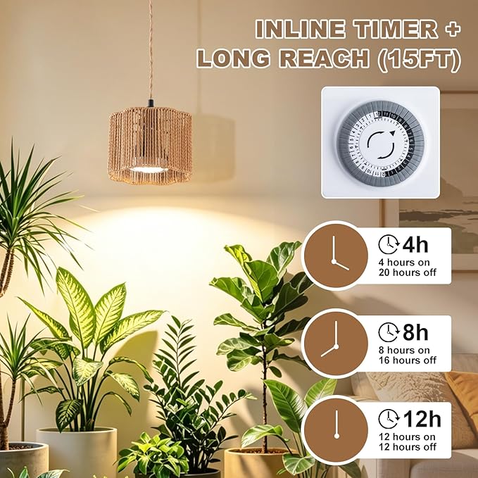 Grow Lights for Indoor Plants, Full Spectrum Plants Light, with Timer and 15FT Power Cord, 30W Pendant Plant Lights for Indoor Growing, Garden, Flowers, Greenhouse (4000k, Weaving Style-5)
