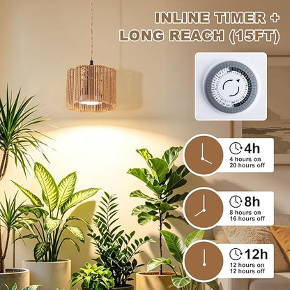 Grow Lights for Indoor Plants, Full Spectrum Plants Light, with Timer and 15FT Power Cord, 30W Pendant Plant Lights for Indoor Growing, Garden, Flowers, Greenhouse (4000k, Weaving Style-5)