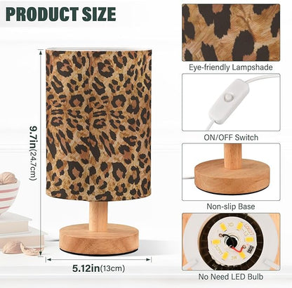 Bedside Table Lamp Leopard Vintage Animal Skin Print Nightstand Lamp with Wood Desk Lamps for Bedroom Living Room Nursery Office Home Decor