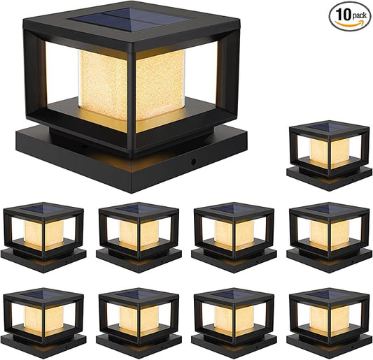 Mlambert 10 Pack Solar Post Lights Outdoor, Waterproof Fence Cap for Deck, 4x4 6x6 Wooden Vinyl Outdoor Lights with Shinning Effect, Black