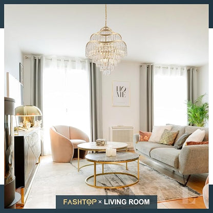 9-Tier Gold Crystal Chandelier 16 Lights Luxury Light Fixtures 24" K9 Crystal Pendant Ceiling Lighting for Living Room Dining Room Foyer Bedroom Kitchen, E12