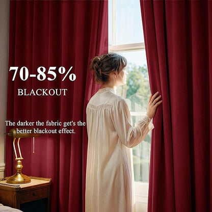 StangH Red Curtains 90 inches Long Luxury Super Soft Velvet Theater Curtains Back Tab Thermal Insulated Room Darkening Privacy Panels for Living Dining Room, W52 x L90, 2 Panels