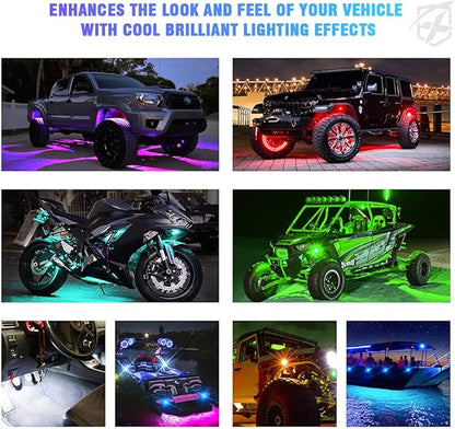 Xprite 8 Pods Rock Lights Wide Angle Bluetooth RGB Rocklights, Multicolor Neon Lighting Footwell Underglow Kits w/Wireless Remote, Compatible Jeep UTV ATV SUV RZR Off-Road Trucks Cars Boats