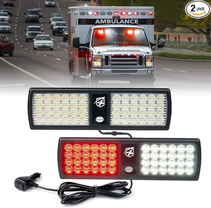 Xprite White/Red 2-in-1 Visor Strobe Lights Interior Windshield Emergency Warning Lights for Police Firefighter Construction Vehicles Trucks