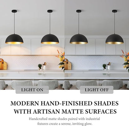 16" Industrial Large Pendant Light Fixtures,Black and Gold Pendant Lights Kitchen Island,Farmhouse Pendant Light Fixtures for Kitchen Foyer Cafe Dining Room,2 Pack