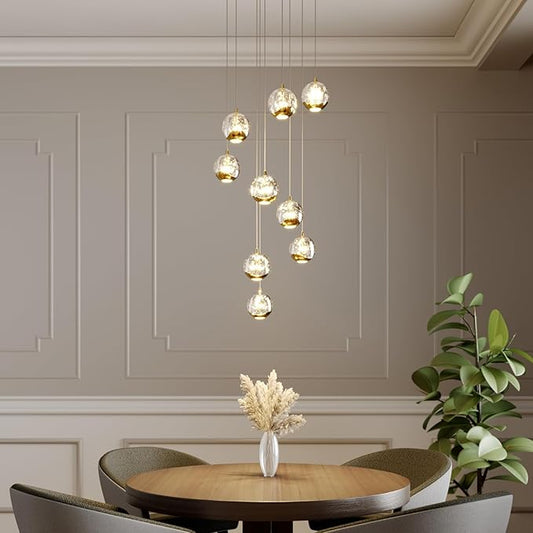 9-Light Modern Gold Glass Globe Chandelier, Hanging Cluster Pendant Light Kitchen Island & Foyer Chandelier, Warm White 3000K, 2610 Lm, LED Modern Chandelier, Ø 15.7 in