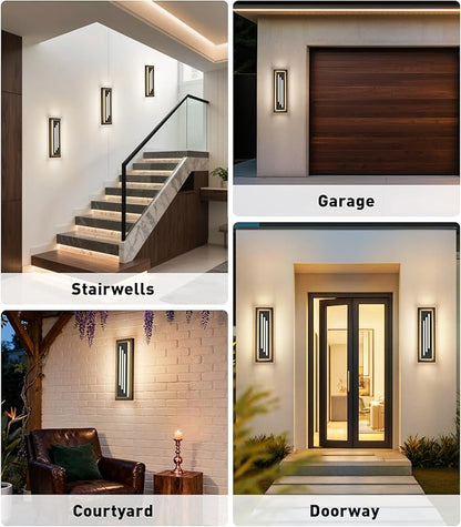 tewei 15.7'' Outdoor Wall Lights Modern Black LED Outdoor Wall Sconce, Large Long Exterior Lighting Fixtures, 3000K Waterproof Front Porch Lights Outside Lights for House, Garage, Indoor, 2 Pack