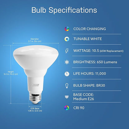 Feit Electric BR30 Smart Flood Light Bulb,2.4GHz WiFi Color Changing and Dimmable, No Hub, Works with Alexa or Google Assistant, BR30/RGBW/CA/AG, 65W, Multi-Color (RGBW), 1 Count (Pack of 1)