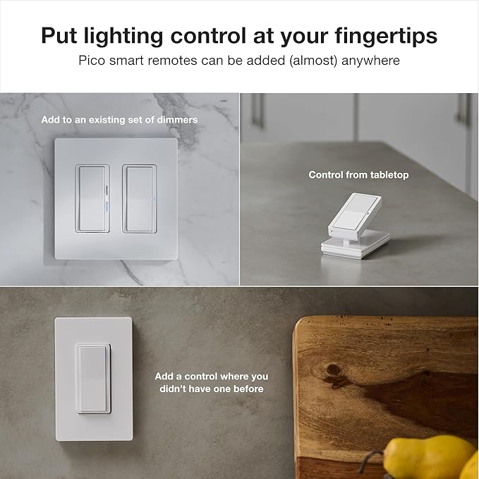 Lutron Deluxe Diva Smart Dimmer Kit for Caseta Lighting w/ Hub and Pico Remote, and Pedestal, 1 Wallplate, Smart Dimmer Works with Apple Home, Ring, Google Home, 3 Way